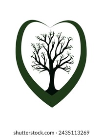 A heart tree with a loving love heart surrounding a tree logo icon. Tree icon concept. Illustration of a tree logo isolated on white