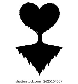 Arbre de coeur sur l'île flottante. IMAGE VECTORIELLE : Idéal pour une utilisation comme tatouage, icône, création graphique de web, et concepts infographiques.
