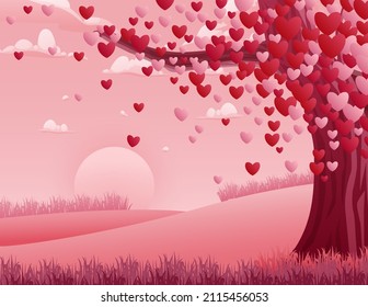 The heart tree in pink background for Valentines day 