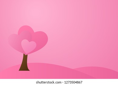 Heart tree with pink gradient background, paper style design.