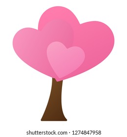Heart tree with pink leafs heart shape and brown tree body isolated on white background