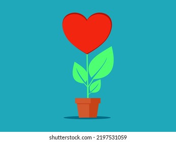 heart tree in potted plant isolated on background. vector illustration
