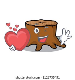 With heart tree stump mascot cartoon