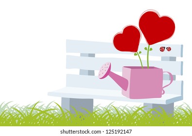 Heart tree in the water can on the chair