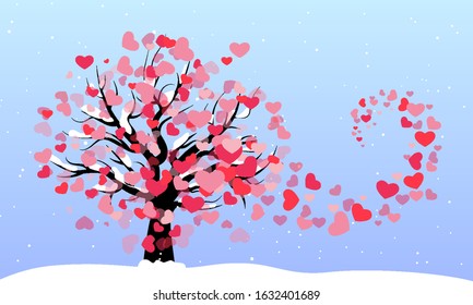 Heart tree in winter, vector art illustration.