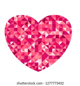 Heart of a triangular mosaic in shades of red. Symbol of love in trendy modern abstract style. For stickers, labels, tags and greeting cards for Valentine Day