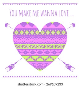 heart with tribal neon Navajo ornament. fresh summer geometric print