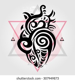 Heart. Tribal pattern. Polynesian tattoo style. Vector illustration.