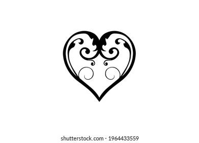 Heart Tribal Tattoo. Ornament Shape Heart Or Love Logo Isolated on White Background. Design Vector Icon Illustration