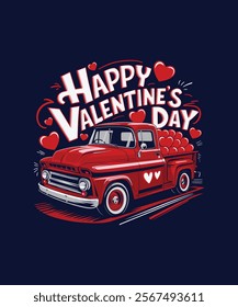 Heart Truck Valentines Day Tshirt Design Romantic Love Red Vector Illustration