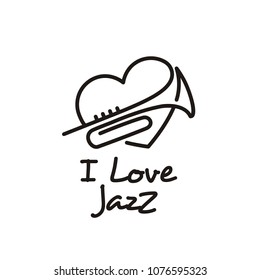 Heart with Trumpet Cornet Brass Instrument for I love music jazz logo design inspiration