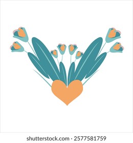 Heart with tulips. Vector illustration in flat style. Valentine's Day. Heart with wings on a white background. Vector illustration in flat style.