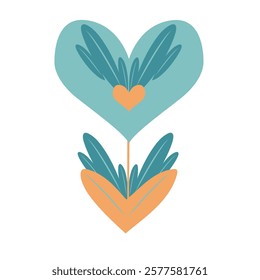 Heart with tulips. Vector illustration in flat style. Valentine's Day. Heart with wings on a white background. Vector illustration in flat style.