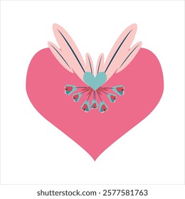 Heart with tulips. Vector illustration in flat style. Valentine's Day. Heart with wings on a white background. Vector illustration in flat style.