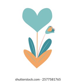 Heart with tulips. Vector illustration in flat style. Valentine's Day. Heart with wings on a white background. Vector illustration in flat style.