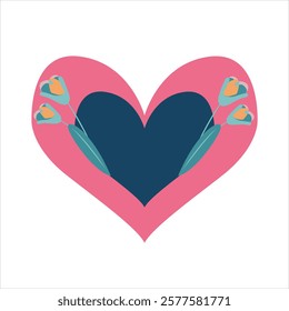 Heart with tulips. Vector illustration in flat style. Valentine's Day. Heart with wings on a white background. Vector illustration in flat style.