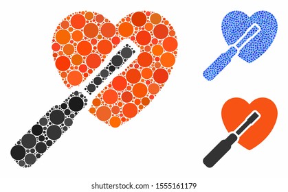 Heart tuning composition of filled circles in different sizes and color tinges, based on heart tuning icon. Vector filled circles are combined into blue composition.