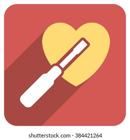 Heart Tuning long shadow vector icon. Style is a flat symbol on a red rounded square button.