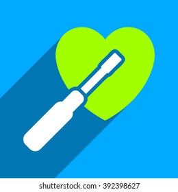 Heart Tuning long shadow vector icon. Style is a flat heart tuning iconic symbol on a blue square background.