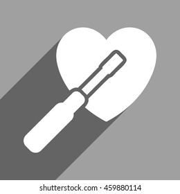 Heart Tuning long shadow vector icon. Style is a flat heart tuning white iconic symbol on a gray square background.