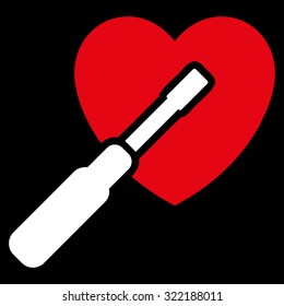 Heart Tuning vector icon. Style is bicolor flat symbol, red and white colors, rounded angles, black background.