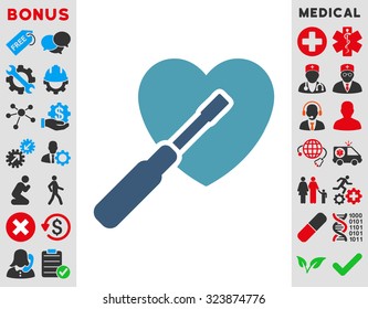 Heart Tuning vector icon. Style is bicolor flat symbol, cyan and blue colors, rounded angles, white background.