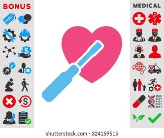Heart Tuning vector icon. Style is bicolor flat symbol, pink and blue colors, rounded angles, white background.