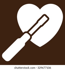 Heart Tuning vector icon. Style is flat symbol, white color, rounded angles, brown background.