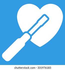 Heart Tuning vector icon. Style is flat symbol, white color, rounded angles, blue background.