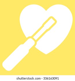 Heart Tuning vector icon. Style is flat symbol, white color, rounded angles, yellow background.