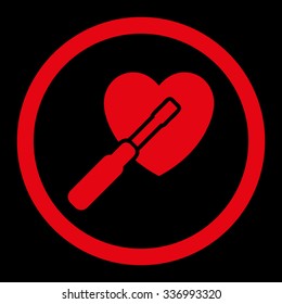 Heart Tuning vector icon. Style is flat rounded symbol, red color, rounded angles, black background.