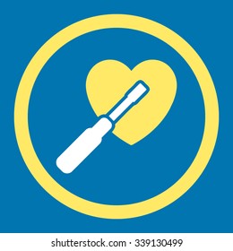 Heart Tuning vector icon. Style is bicolor flat rounded symbol, yellow and white colors, rounded angles, blue background.