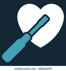 Heart Tuning vector icon. Style is bicolor flat symbol, blue and white colors, rounded angles, dark blue background.