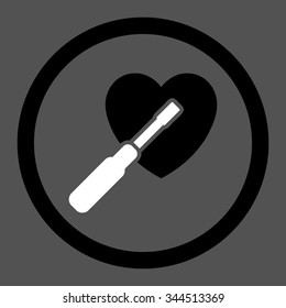 Heart Tuning vector icon. Style is bicolor flat rounded symbol, black and white colors, rounded angles, gray background.