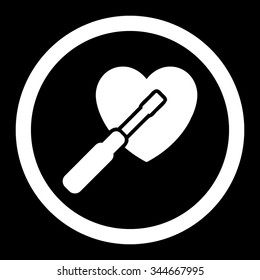 Heart Tuning vector icon. Style is flat rounded symbol, white color, rounded angles, black background.