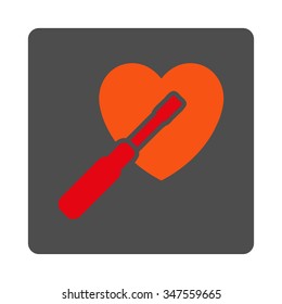 Heart Tuning vector icon. Style is flat rounded square silver button with red symbol, white background.