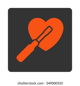 Heart Tuning vector icon. Style is flat rounded square button, orange and gray colors, white background.