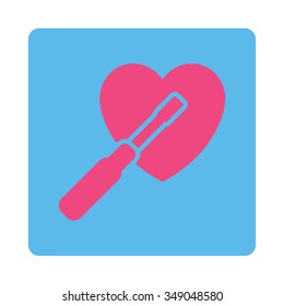 Heart Tuning vector icon. Style is flat rounded square button, pink and blue colors, white background.