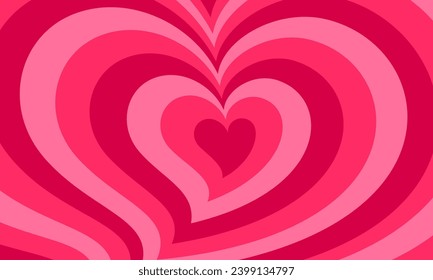 Heart tunnel background for wedding, Valentine or love abstract art design, vector poster. Heart background for romantic romance and love of pink and red hypnotic frames , groovy cartoon disco pop art