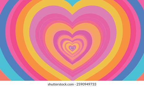 Heart Tunnel Vector Illustration, Colorful Psychedelic Love Pattern