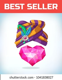 Heart in Turban headdress. Heart Icon Vector. Love symbol. Valentine Day sign. Cartoon Vector illustration
