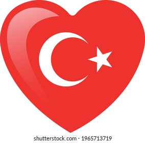 Heart with Turkey flag on white background. Vector illustration