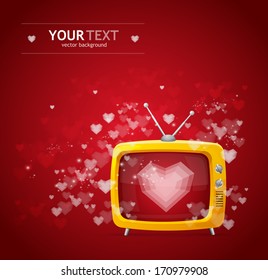 Heart and tv Valentine's day card vector background