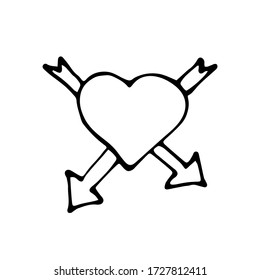  heart with two arrows black and white sign