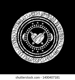 heart with two arrows icon with chalkboard texture