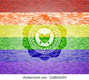 heart with two arrows icon inside lgbt colors emblem 