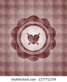 heart with two arrows icon inside red seamless badge with geometric background.