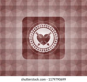heart with two arrows icon inside red polygonal badge. Seamless.