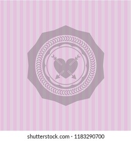 heart with two arrows icon inside pink emblem. Vintage.
