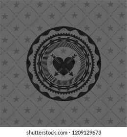 heart with two arrows icon inside realistic black emblem